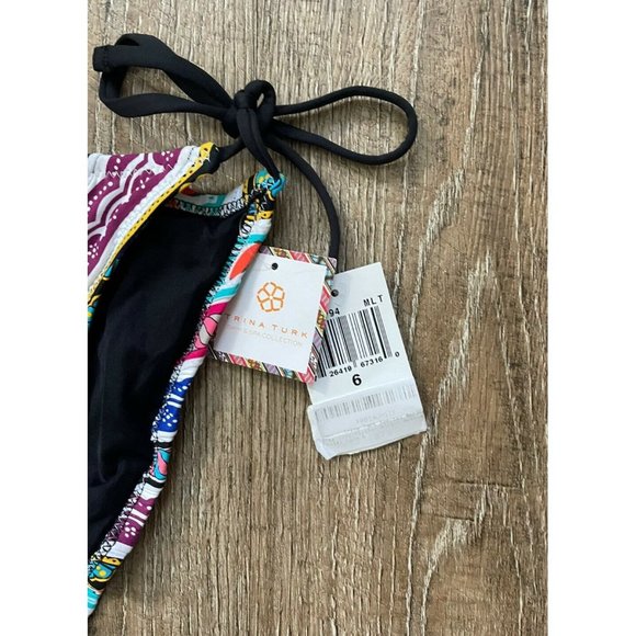 Trina Turk Womens Print String Bikini Swimsuit Bottom Blue White Sz 6 - Picture 3 of 3